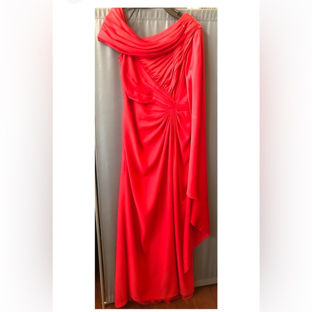 Tadashi Shoji One-Shoulder Red Draped Maxi Gown - Picture 6 of 9